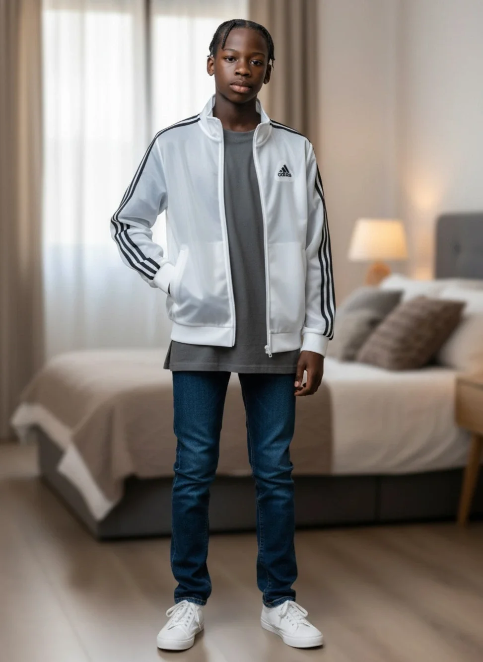 Adidas Boys' Iconic Tricot Track Jacket, White, Size M (10/12)